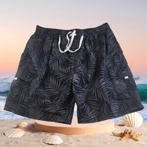 Kanu Swim Surf Shorts 3XL NWT Black Gray Palm Print $50 Tag